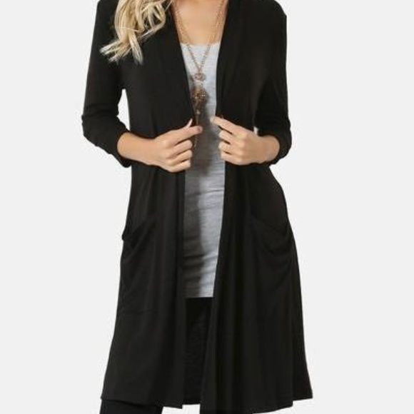 NEW Womens Black Cardigan Sweater Jacket Duster - Picture 3 of 7